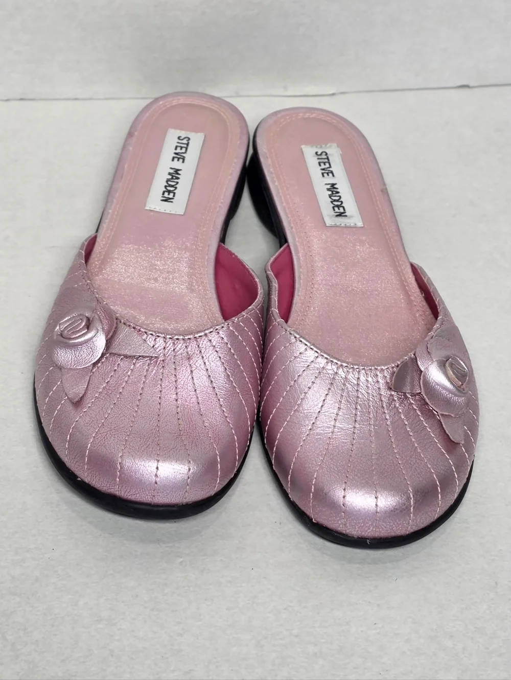 Vintage  Steve Madden Razzy Sandals Size 6B Leather Metalic Pink Slip On Slides - Picture 3 of 6